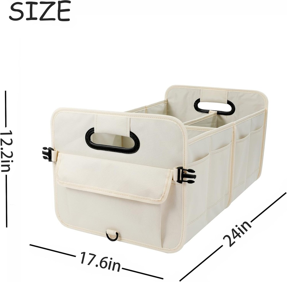 Car Trunk Organizer Collapsible Multi-Compartment Storage Bag Beige