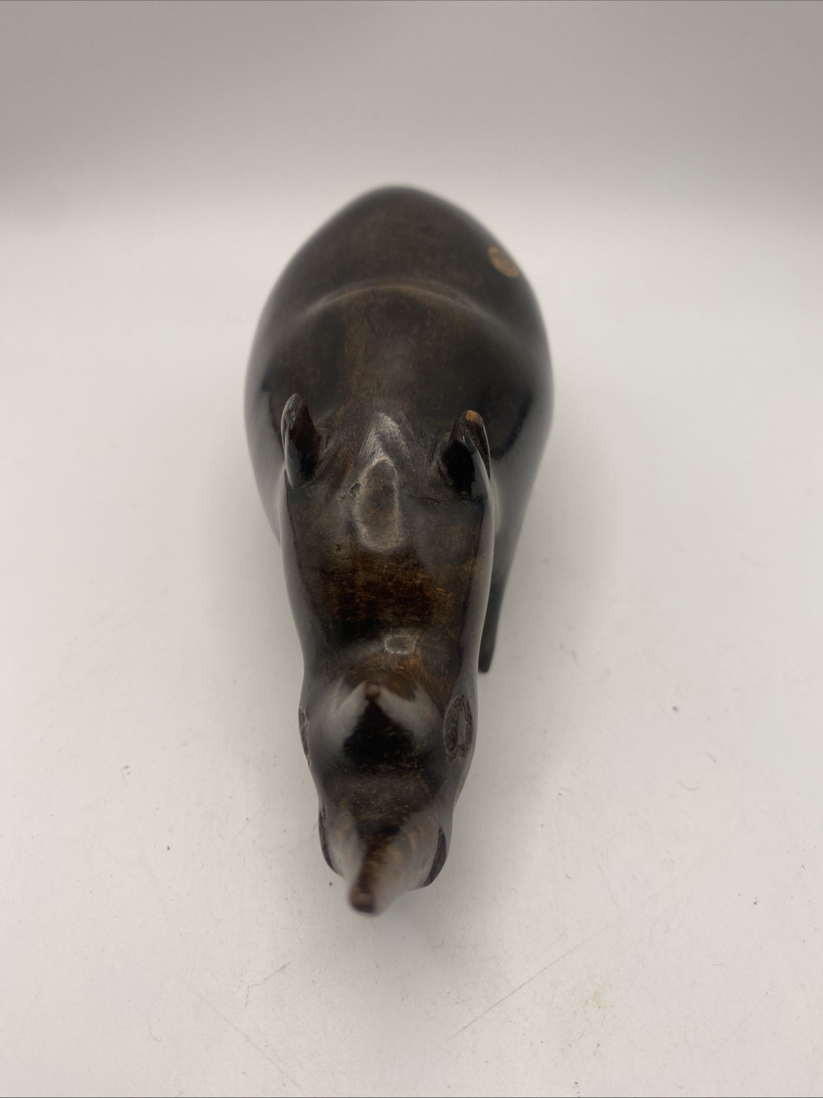 VTG African Hand Crafted Ebony Or Ironwood Rhinoceros Sculpture Figurine 6x2”