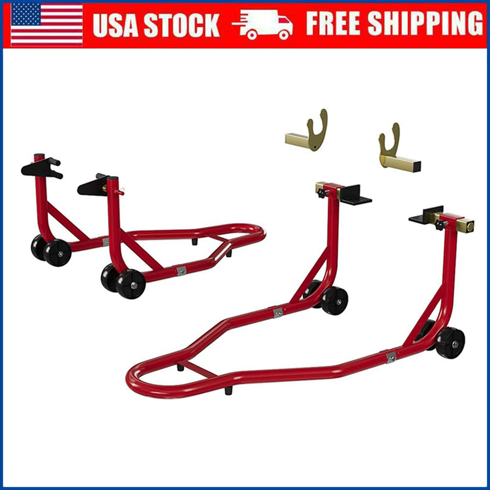Heavy Duty Motorcycle Stand Lift 900Lbs Capacity Front & Rear Combo Stands Set