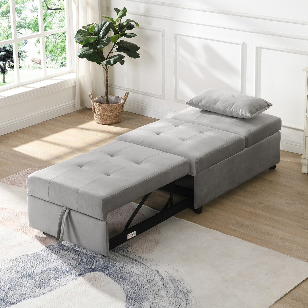 Folding Ottoman Sofa Bed Gray|Grey