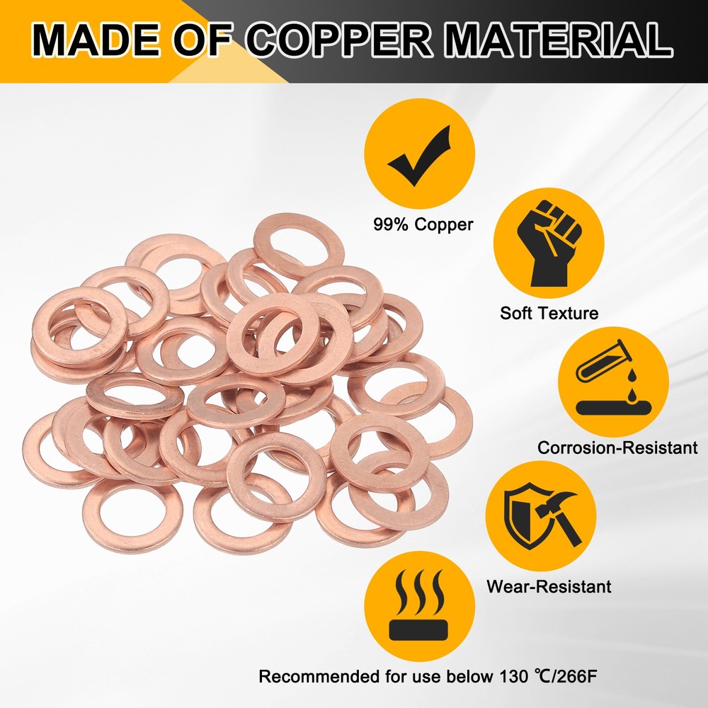 66pcs Copper Flat Washers M10x16x1mm Sealing Ring Plug Gaskets