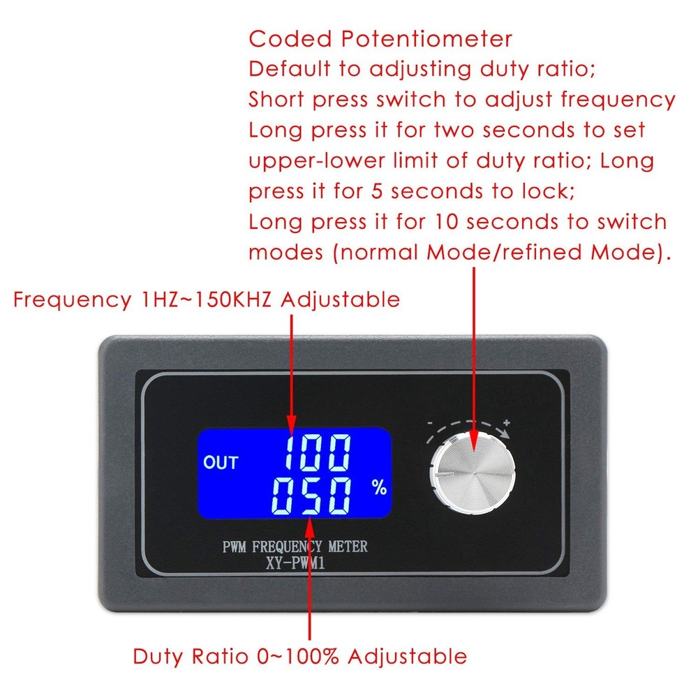 Versatile Frequency Generator with Adjustable Duty Cycle, 0-100%, 1Hz-150kHz