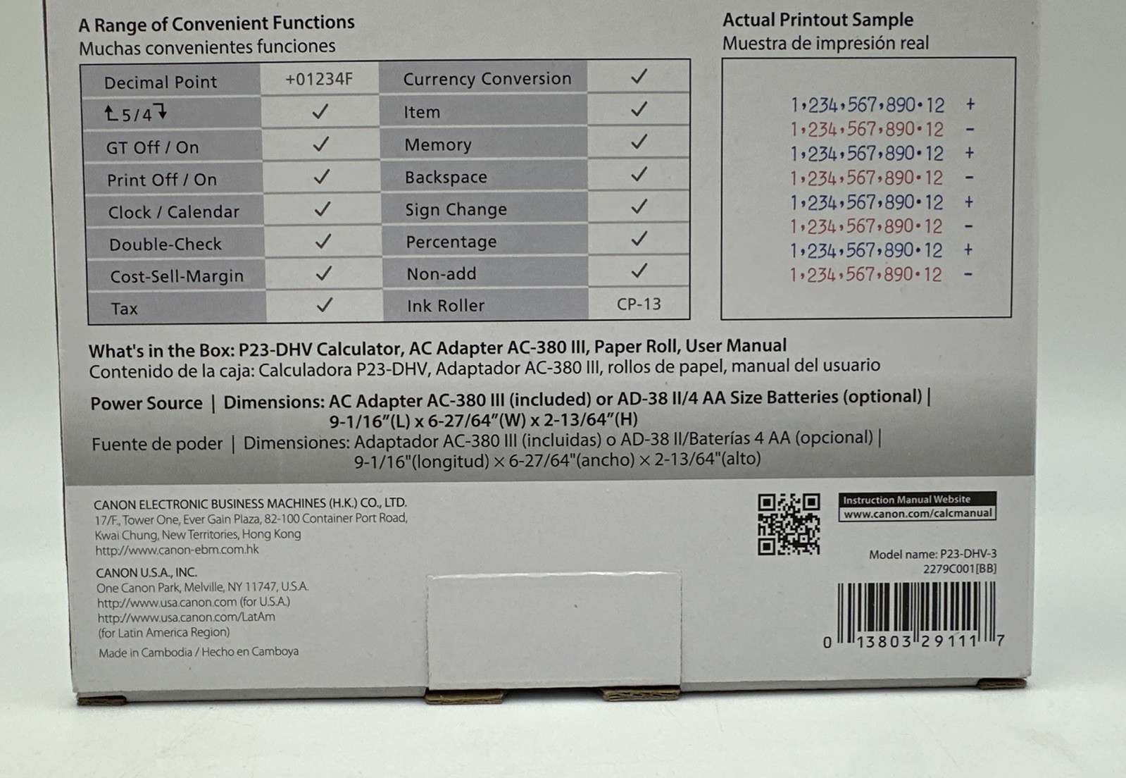 Canon P23-DHV Mini Desktop Printing Calculator ~ New