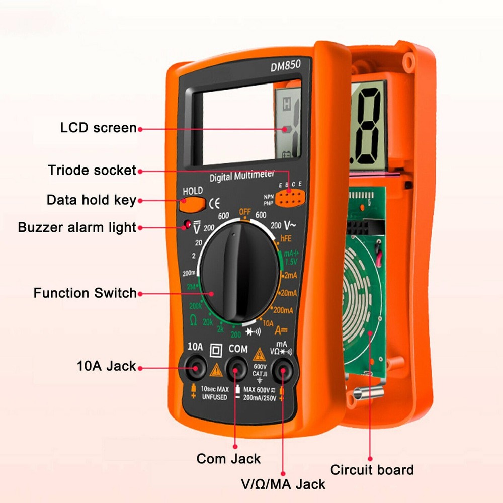 LCD Digital Multimeter AC DC Voltmeter Ammeter Ohmmeter Volt Tester Meter Leads