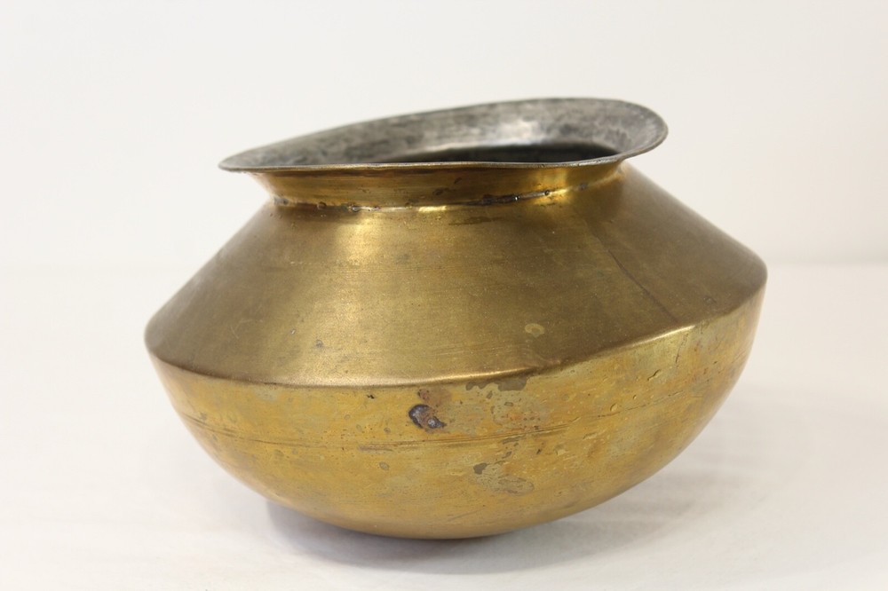 Vintage Middle Eastern Brass Spittoon Vessel Engraved Words