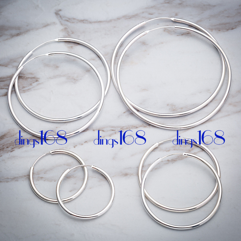 925 Sterling Silver Endless Thin Hoop Earring Many Size Small Medium X-Large E3Q