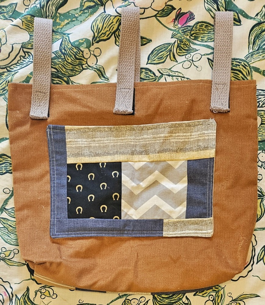 Handmade Corduroy Walker Bag w Patchwork Back and Front Pocket