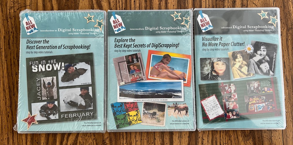 Digital Scrapbooking DVDs Introduction, Intermediate, Advanced Using Elements 9