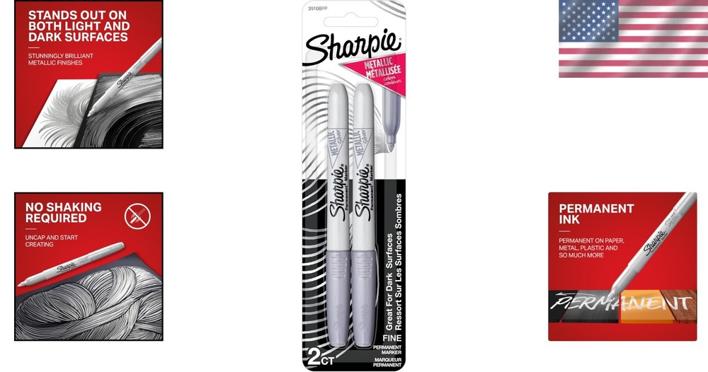 Double the Creativity with 2 Count Metallic Silver Permanent Markers, Quick-Dry