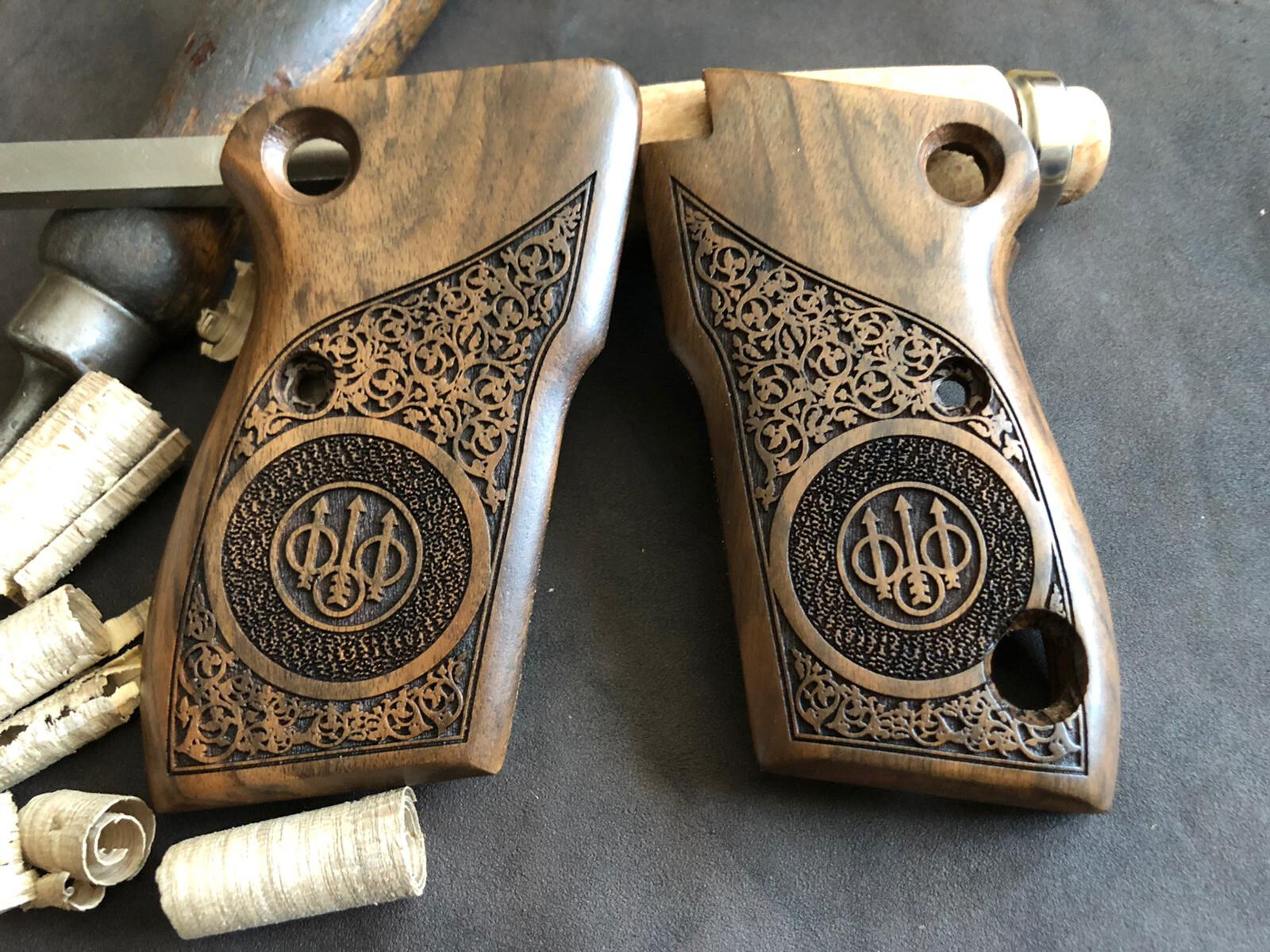 Beretta Model 1951 Turkish Walnut Wood Grips. Floral. Fits The Tariq. US Selller