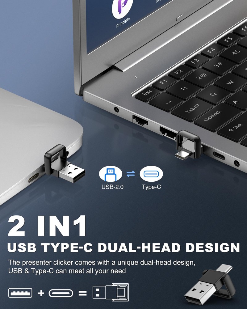 Wireless Presentation Clicker Air Mouse Gyro Volume Rechargeable Presenter