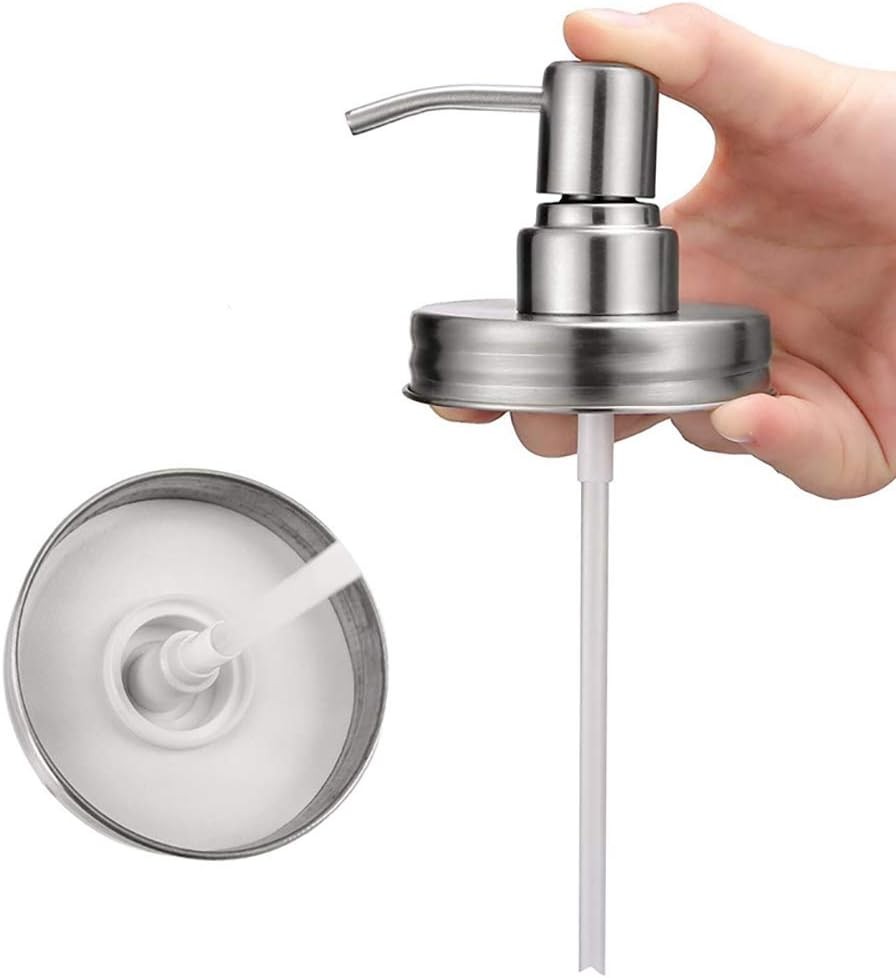 2 Pack Mason Jar Soap Dispenser Lids with Pumps, Rustproof Stainless Silver