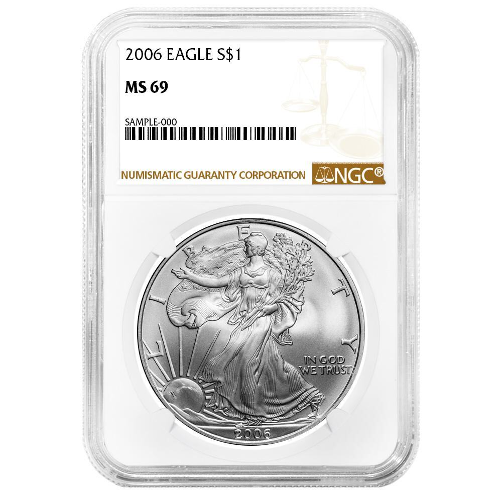 2006 $1 American Silver Eagle NGC MS69 Brown Label