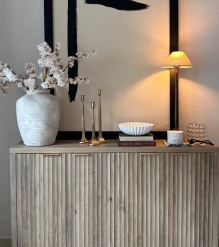 Fluted Storage Cabinet, Multifunctional Sideboard Large Buffet with Adjustable S