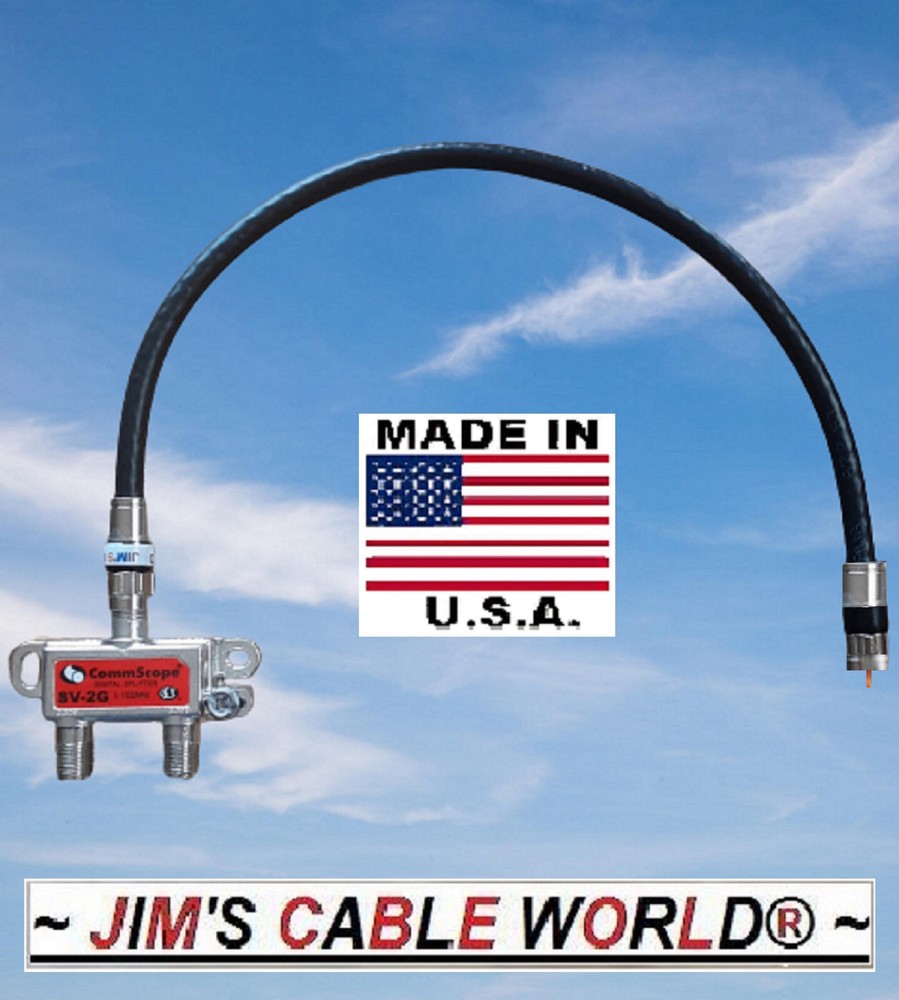 1' Ft JIMS CABLE WORLD Coaxial Cable Plus 2 Way Commscope Digital Cable Splitter