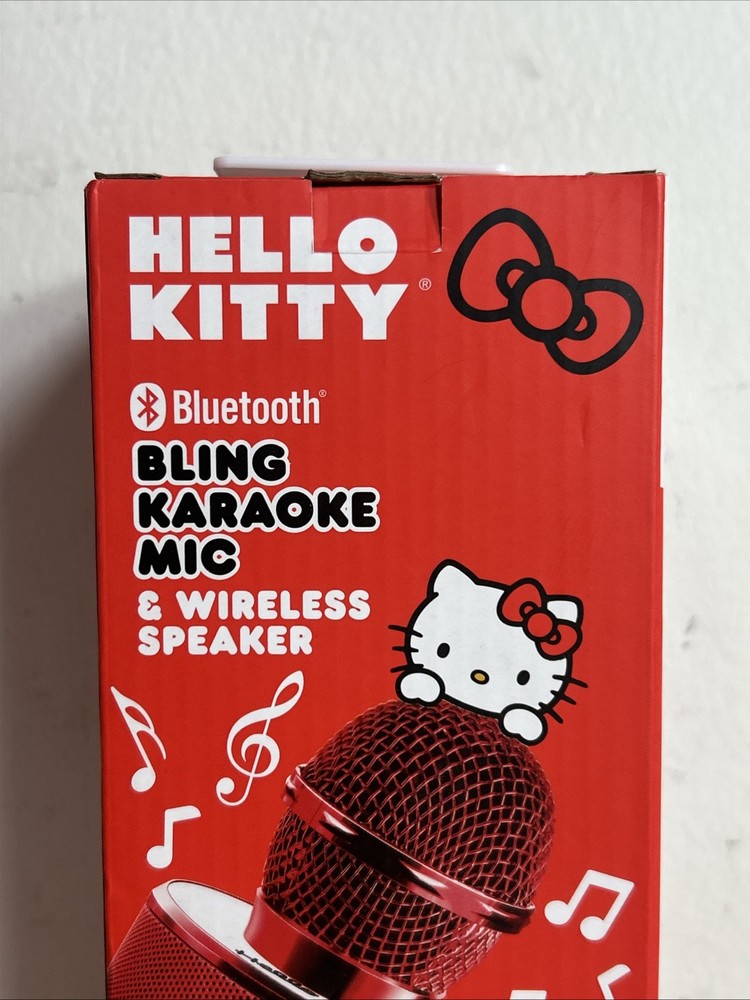 Hello Kitty Bluetooth Karaoke Microphone & Wireless Speaker USB Charging Red NIB