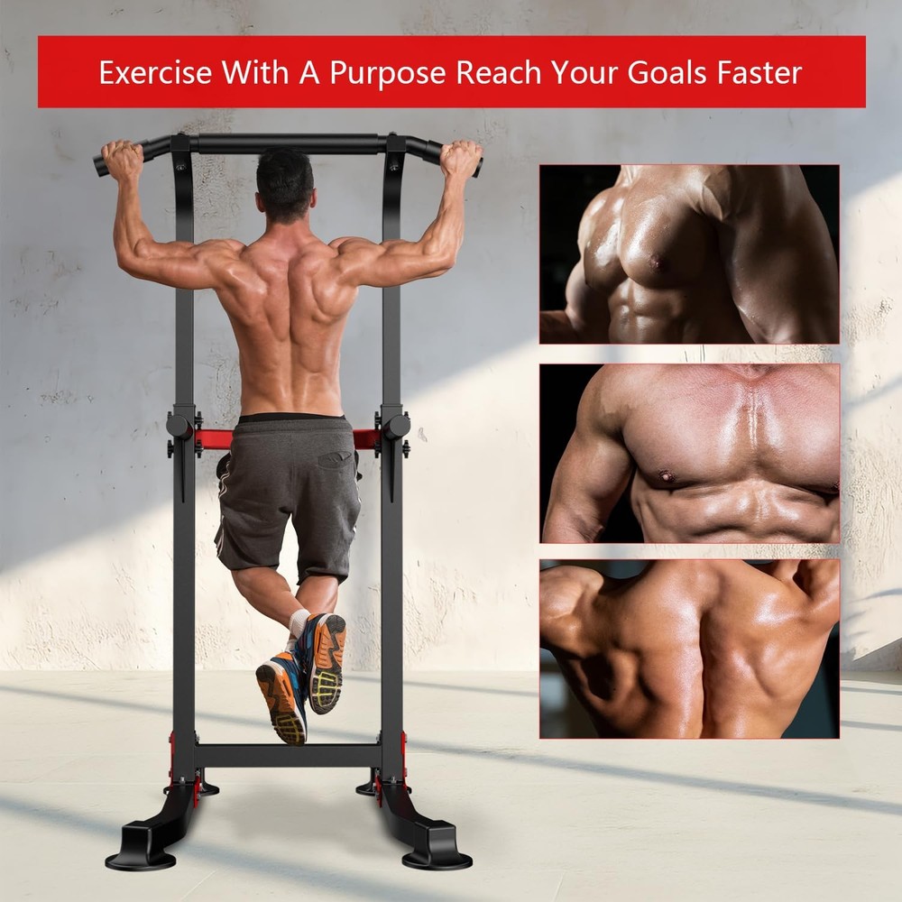 Pull Up Bar Dip Bar Power Tower Workout Dip Station Height Adjustable Free St...