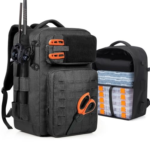 Fishing Tackle Backpack With Rod Holder, 50L Large Tackle Bag for Fishing,