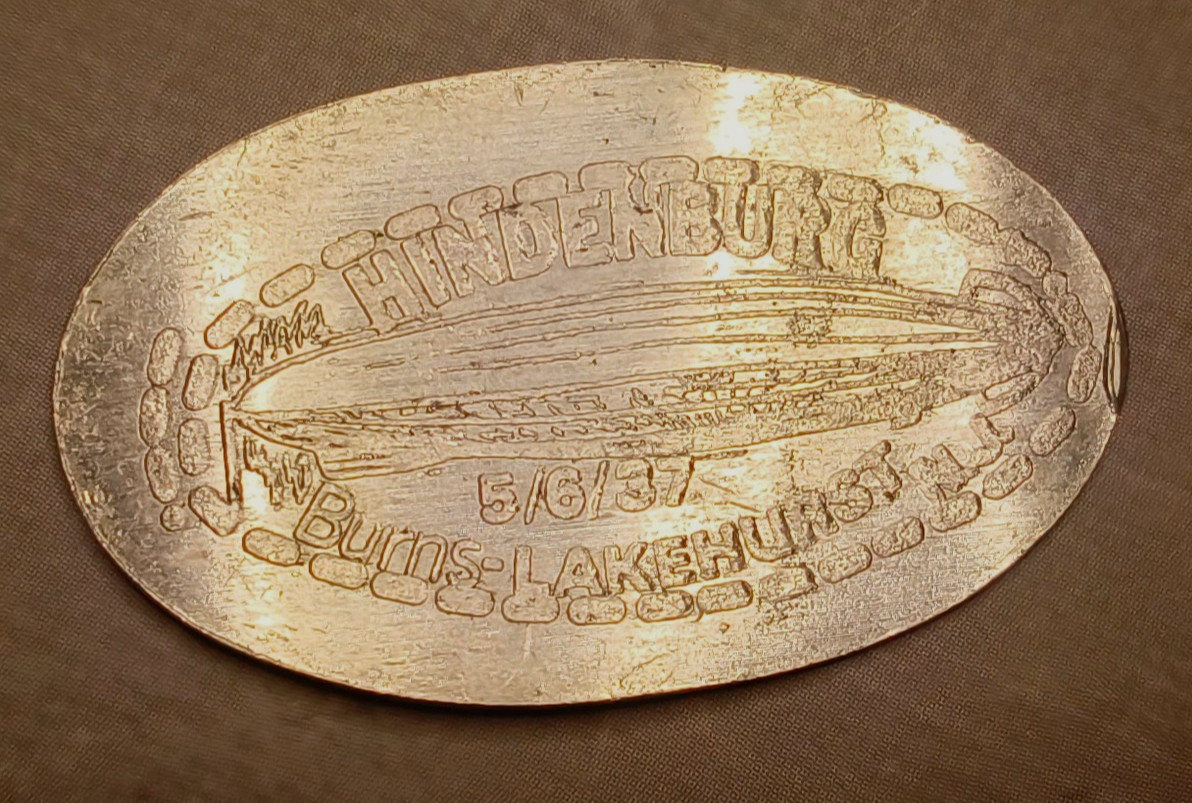 HINDENBURG ZEPPELIN 5/6/37 BURNS-LAKEHURST NJ Elongated Souvenir Coin