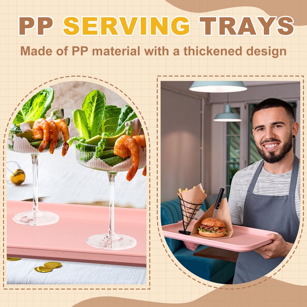 2Pcs Fast Food Serving Trays, 9.4x6.8" Rectangular Trays, Black