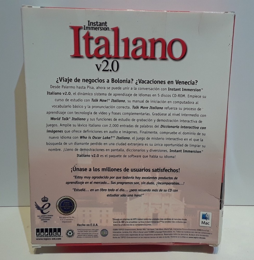 Instant Immersion ITALIANO v2.0 SPANISH VERSION 5 CD-ROM Espanol Set Window Mac