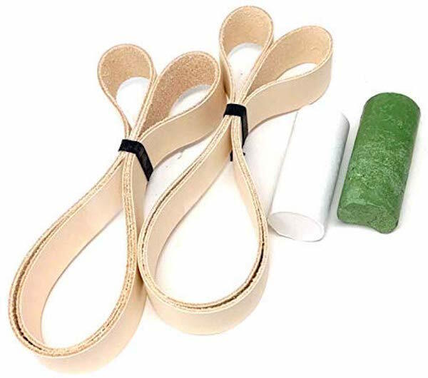 1X30 Leather Honing Polishing Belts 2 Pack With White & Green Buffing Compounds