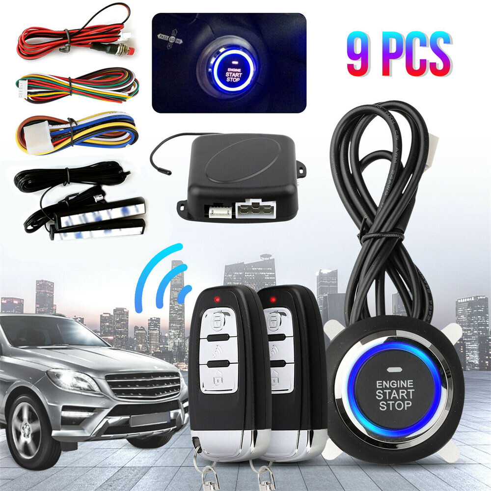 Car Keyless Entry Engine Start Alarm System Kit Push Button Remote Start Stop