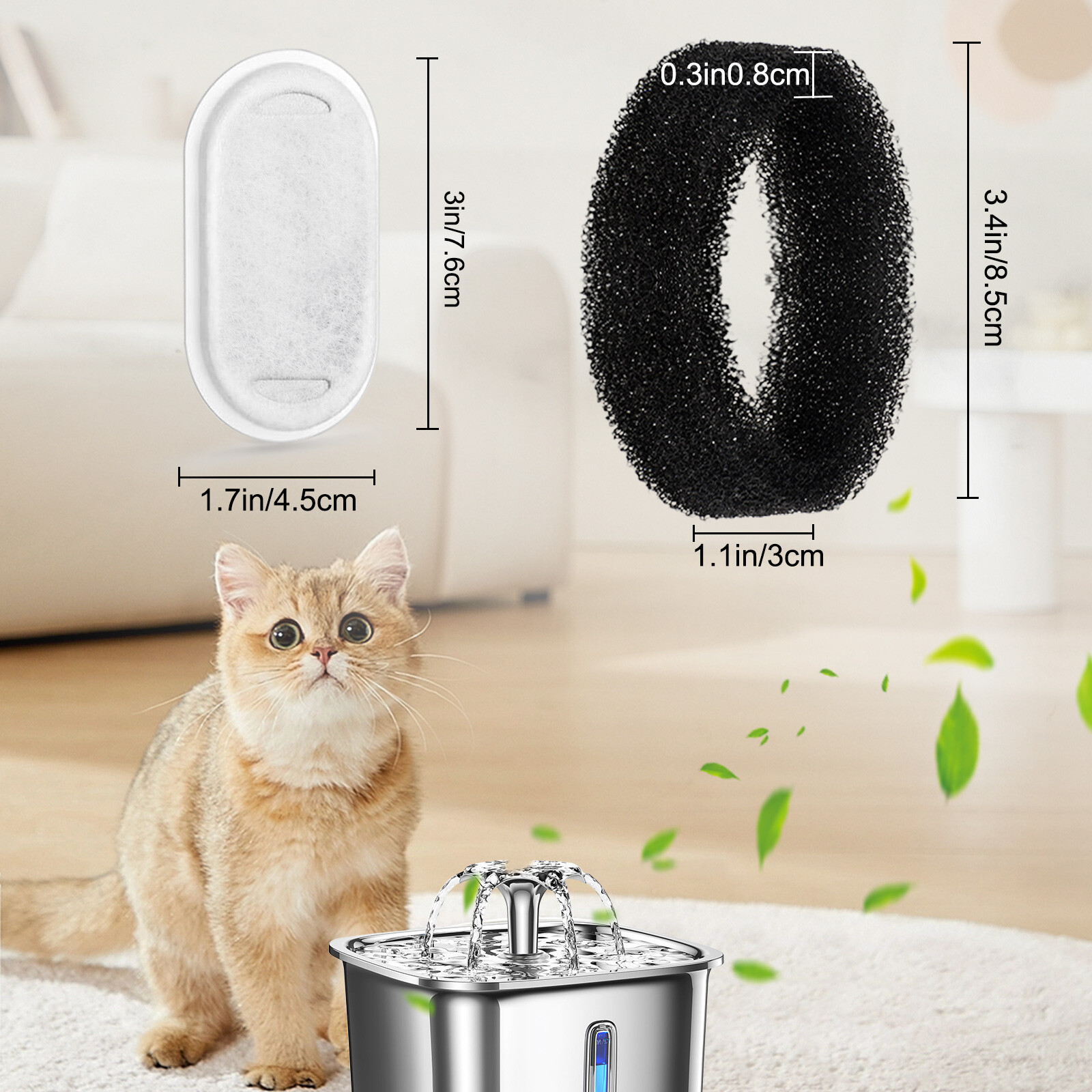 40pcs Cat Fountain Filters Replacement for 67/108/135oz Pet Drinking Replacement