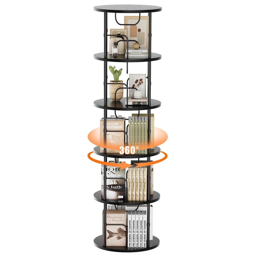 5 Tier Rotating Bookshelf, 360 ° Display Stackable Spinning Bookshelf Tower, ...
