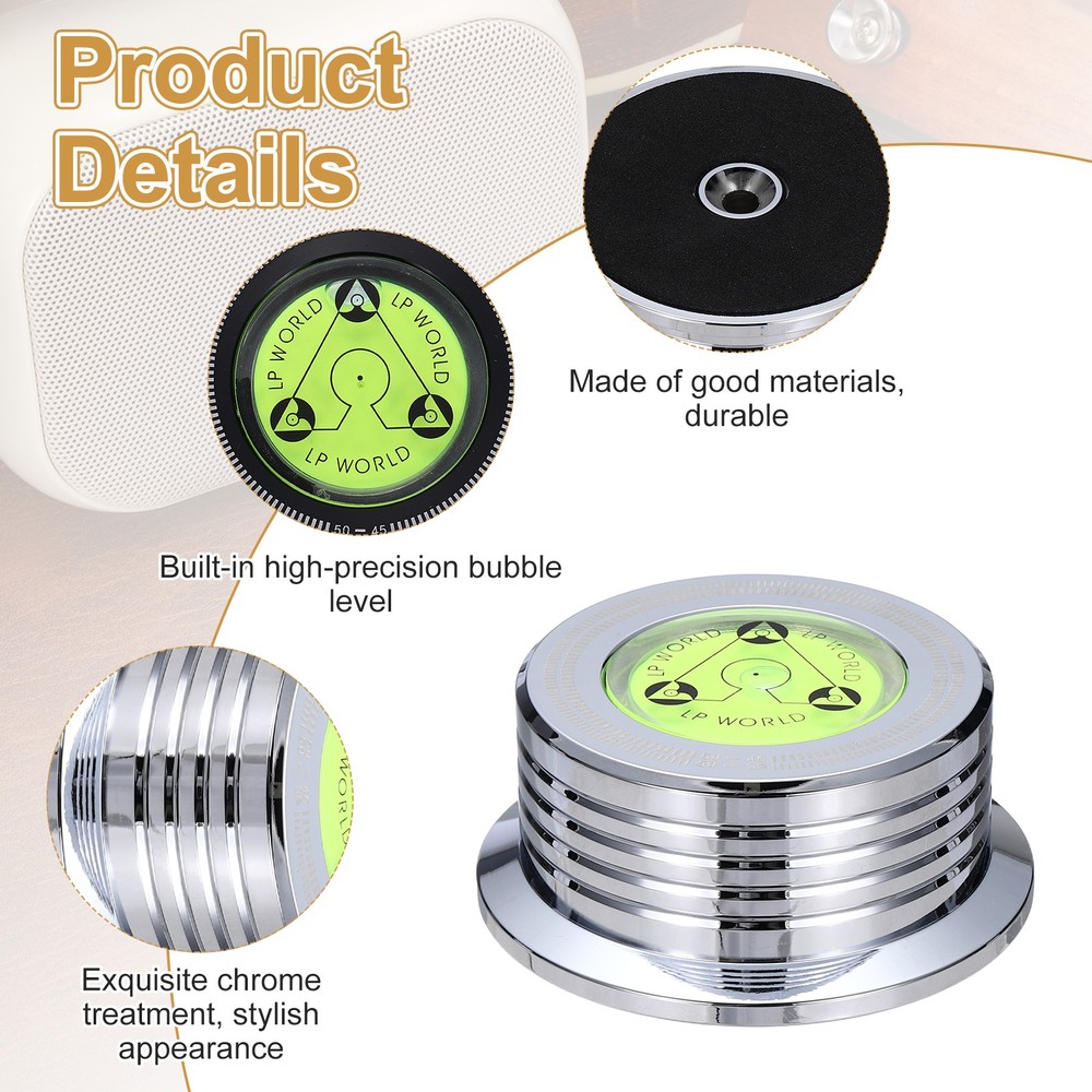 3"x1.3" Record Weight Stabilizer with Bubble Leveling,265g Bright chrome plating