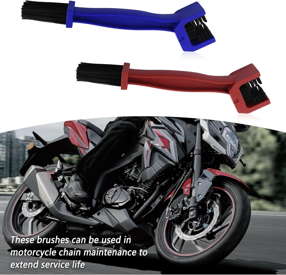 2PCS Motorcycle Chain Brush,Double-Ended Motorcycle Chain Cleaner with Three-Sid