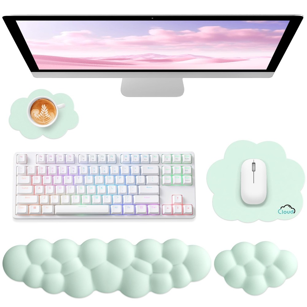 Sushret Cloud Wrist Rest for Computer Keyboard, 4-in-1 Memory Foam Leather Cloud