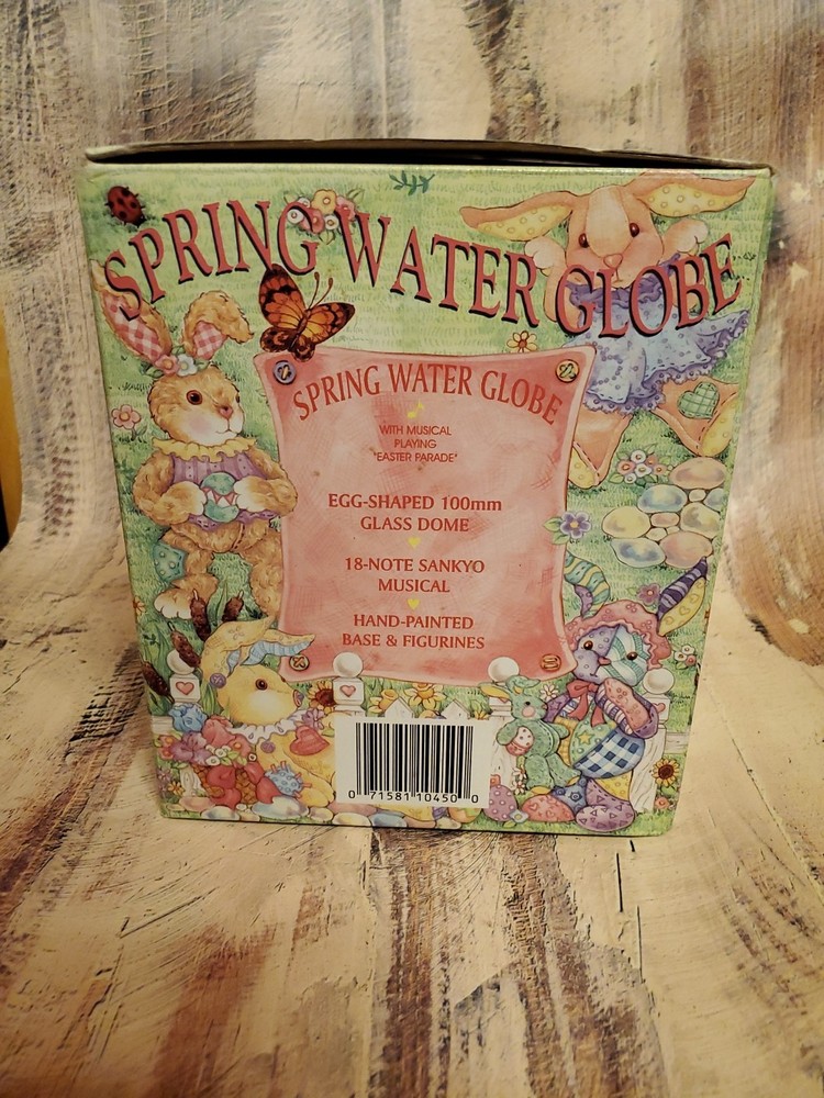 Easter Bunny Egg-shaped Spring Water Globe Music Box "Easter Parade" Excellent