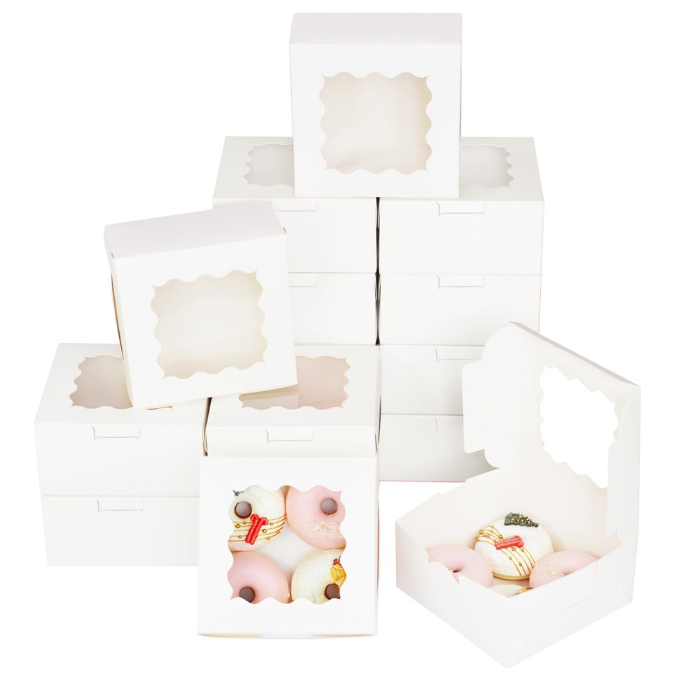 Bakery Boxes with Window 6x6x3 Inch Macaroon Pastry Cookie Boxes 60 PCS