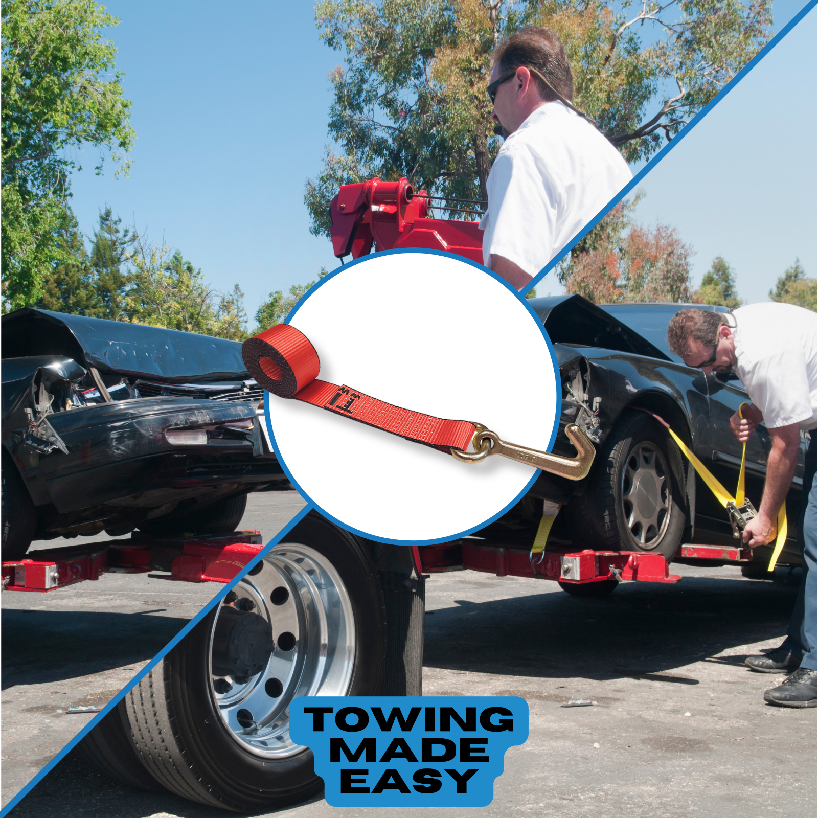 Heavy Duty G70 2" x 10' Mini J Hook Towing Trailer Wrecker Lasso Tie Down Strap