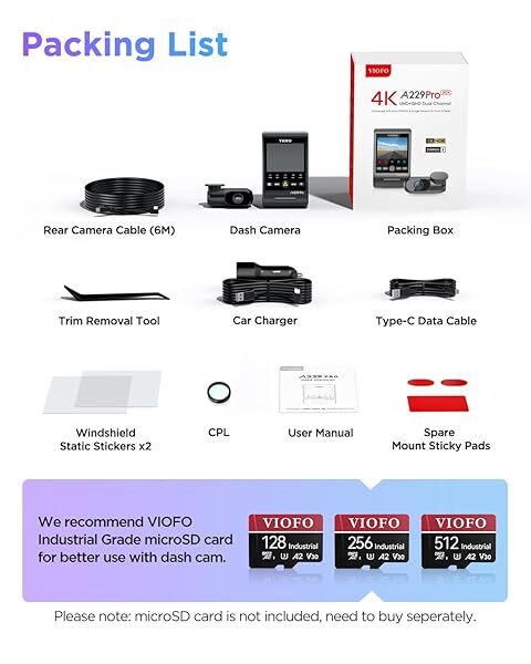 VIOFO A229 PRO 2CH 4K+2K HDR Dash Cam