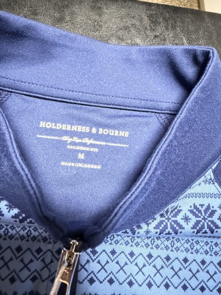 NWT MEN'S HOLDERNESS & BOURNE 1/4 ZIP PULLOVER, SIZE: M, COLOR: BLUE PATTERN-M28
