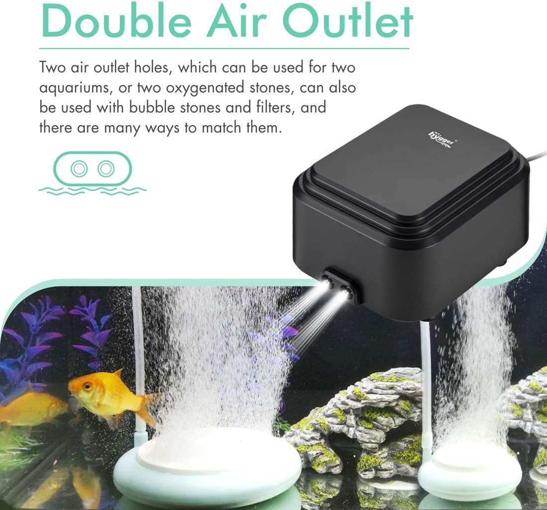 hygger Quietest Aquarium Air Pump, Adjustable Oxygen Pump 2 Air Outlets Ultra Si