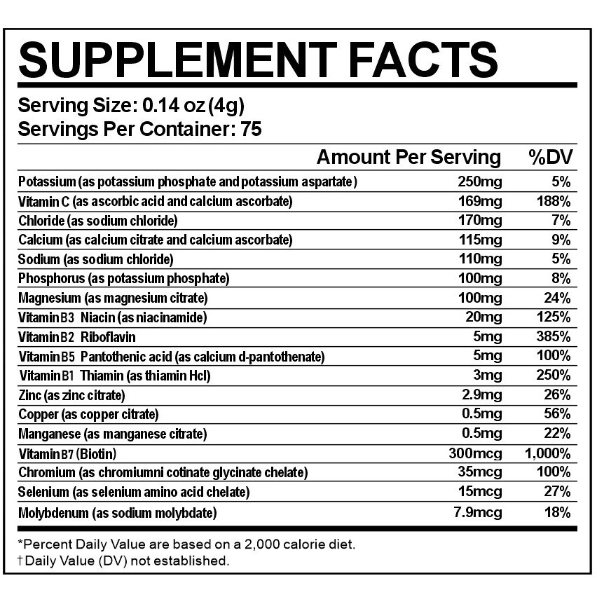 Electrolyte Complex Hydration Powder | 6 Vitamins + 12 Minerals | Lemon Flavor