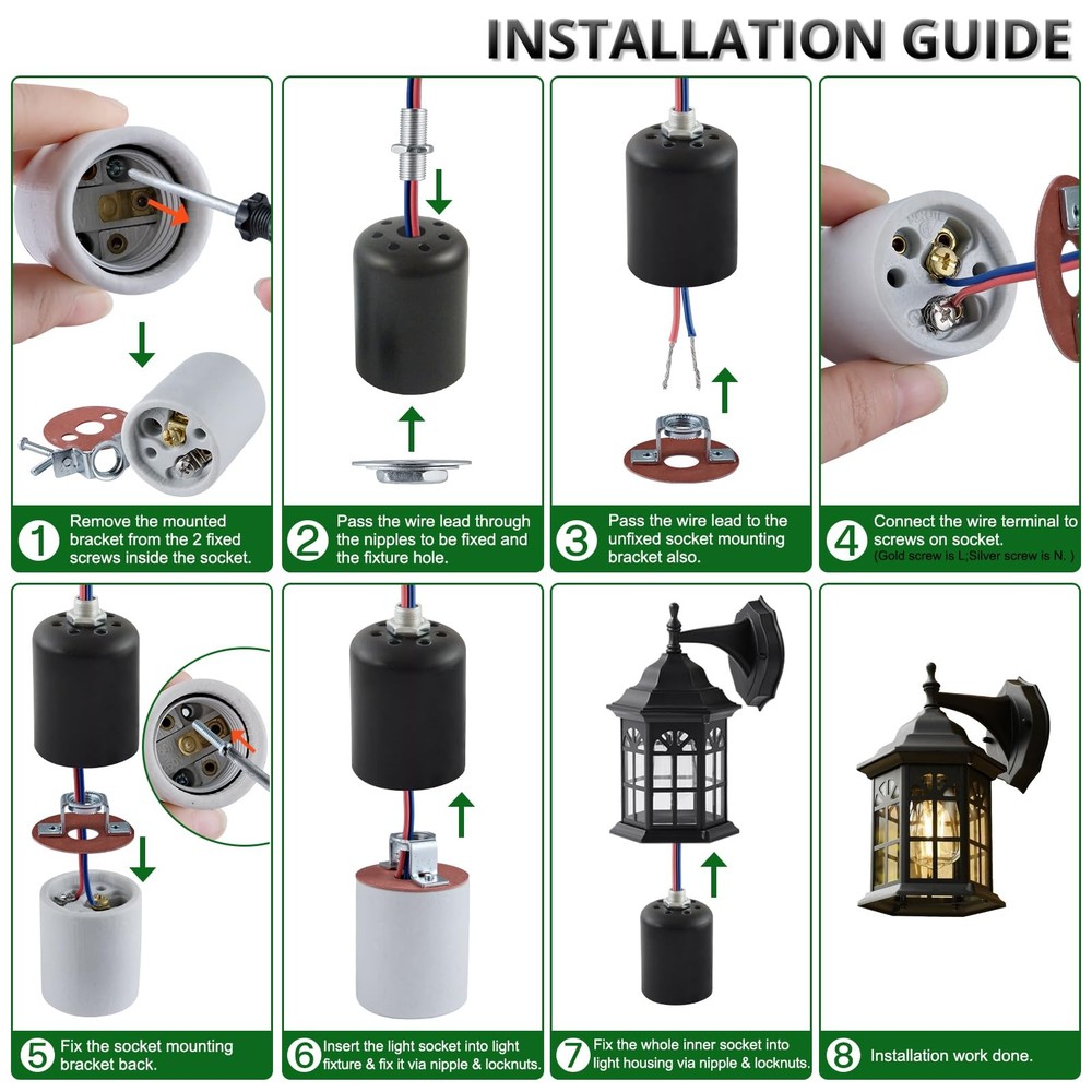 E26 Light Socket,Standard Medimun Screw Bulb Socket Lamp 8-Pack, Cream