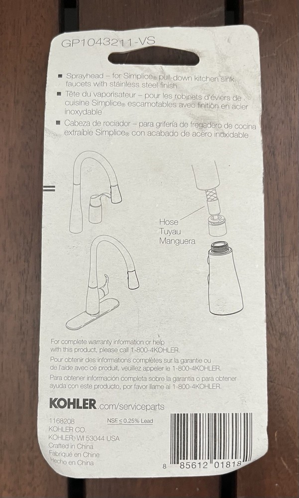 Kohler GP1043211-VS Pull Down Simplice Sprayhead OEM Genuine Replacement New