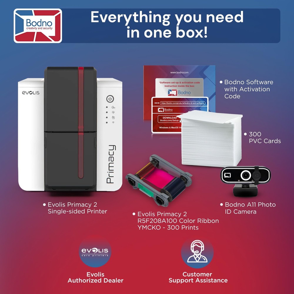 Bodno Evolis Primacy 2 Single Sided ID Card Printer & Complete Supplies