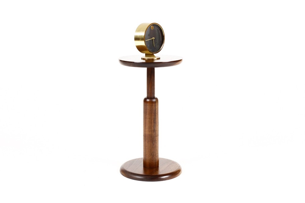 Studio Craft Modernist Walnut Round Drinks / Side Table — Lathe Turned — Segment