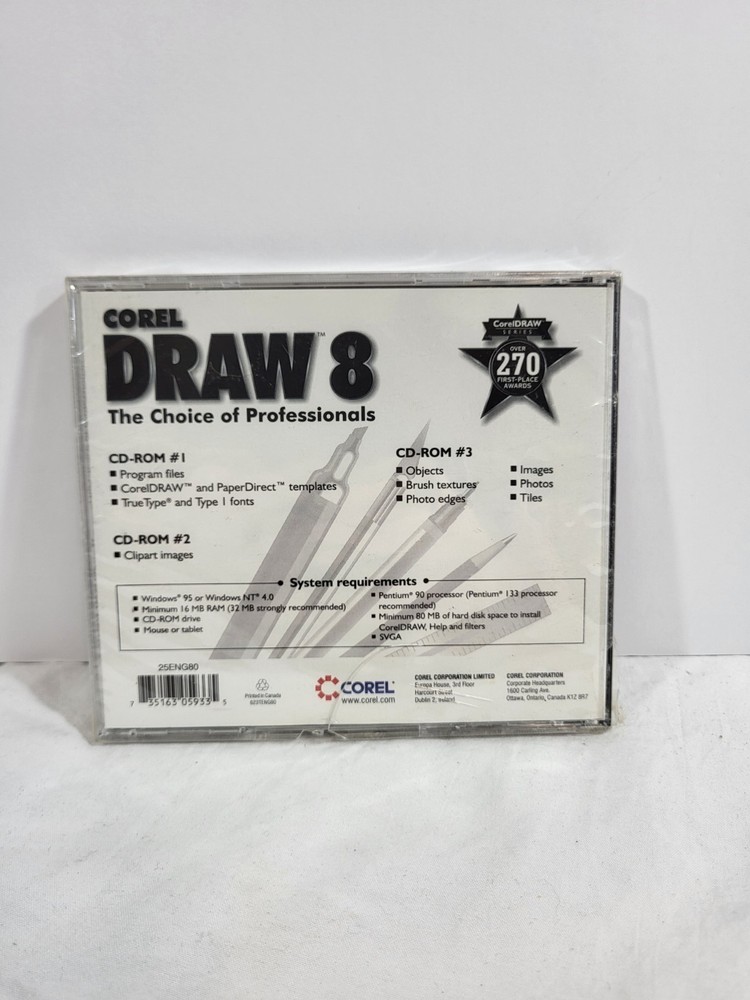 Corel Draw 8 CorelDraw 3 Disc Set 25ENG80 PC CD-ROM Software Windows Sealed