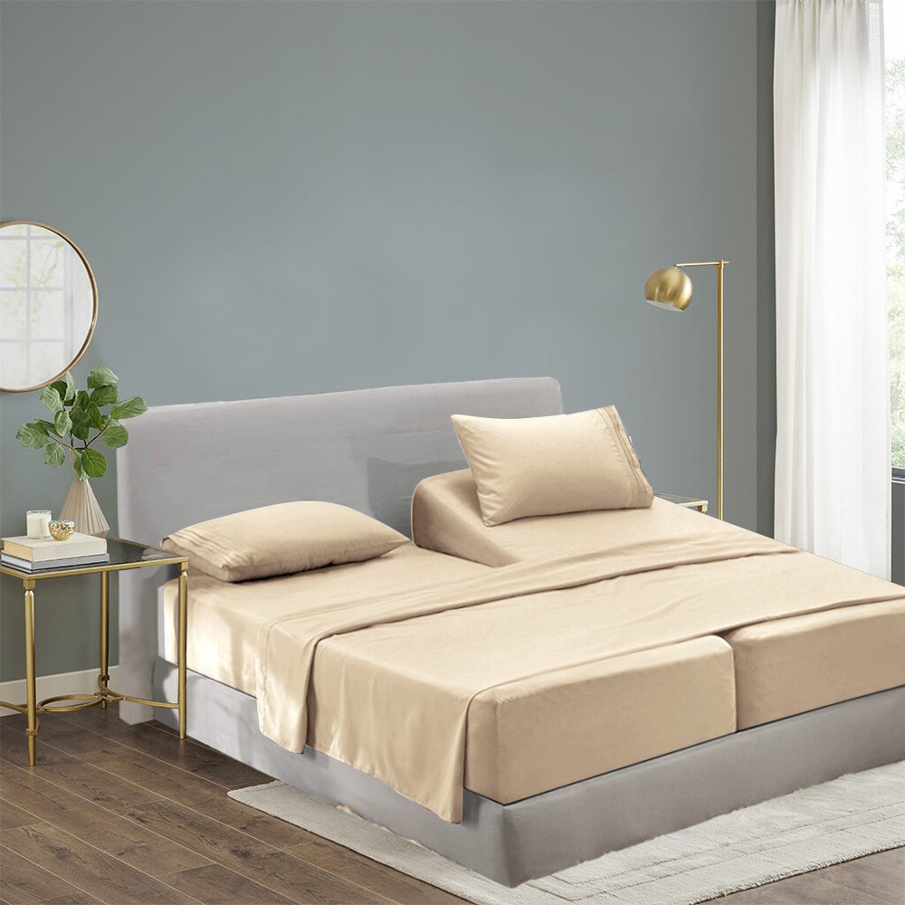 Split King Size Cool Bamboo Bedsheet Deep Pocket Bamboo Bed Sheet Sets 5 Pieces
