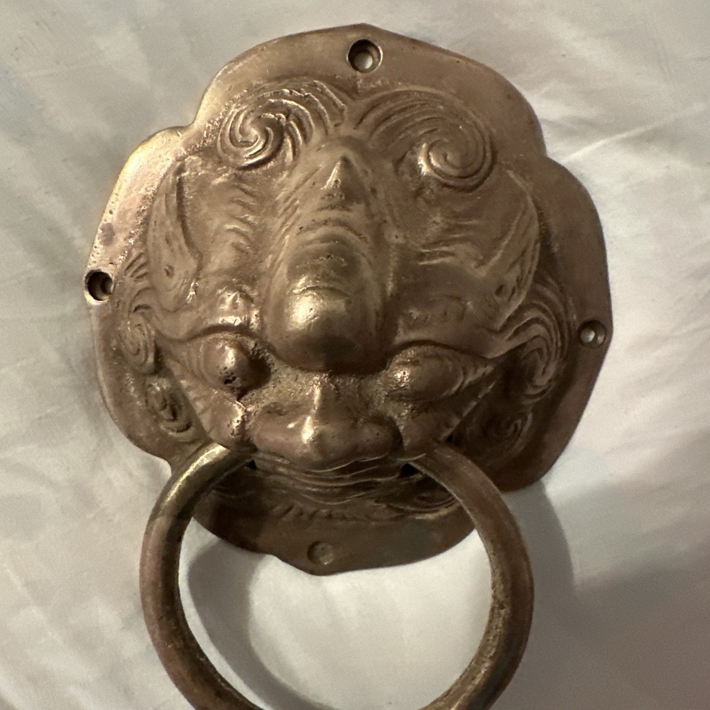 Vintage Antique Heavy Solid Brass Dragon Head Door Knocker