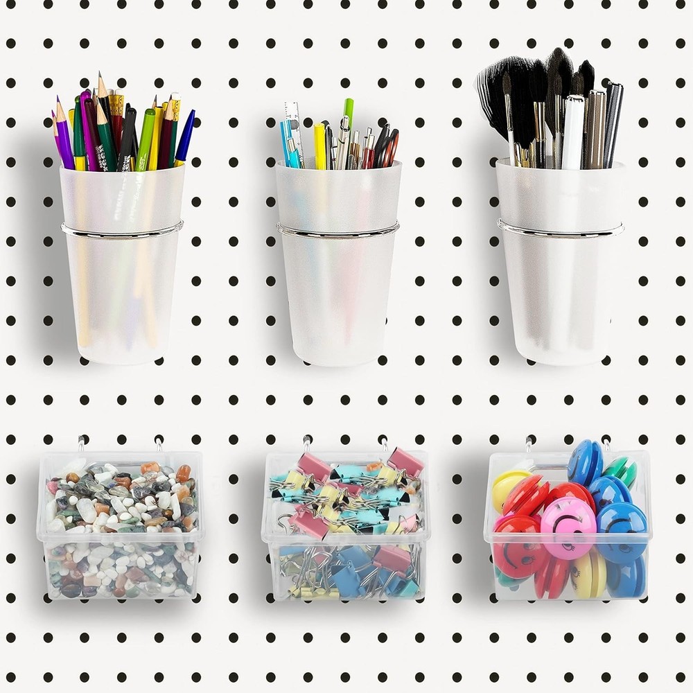 6 Sets Pegboard Bins and Cups with Pegboard Hooks, Pegboard Accessories Baske...