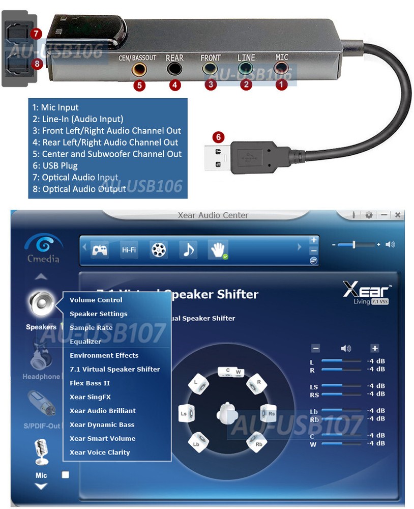 5.1 Channel USB 2.0 Surround Sound Adapter W/ Volume Control Optical Audio Input