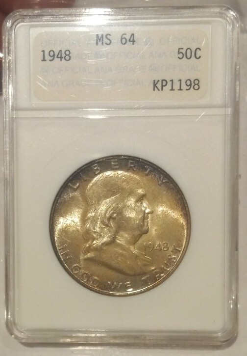 1948 50C Franklin Silver Half Dollar MS-64 First Generation ANA Holder Sharp!