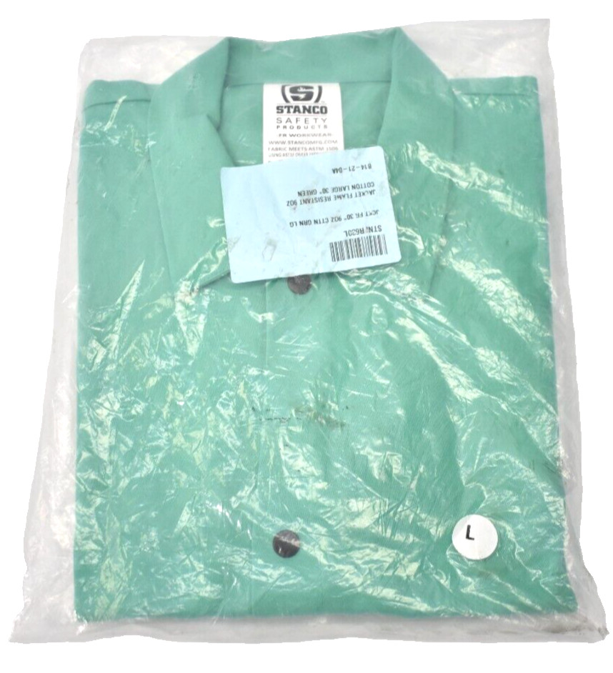 Stanco Safety Large Size Green Cotton Flame Resistant Jacket Snap Closure